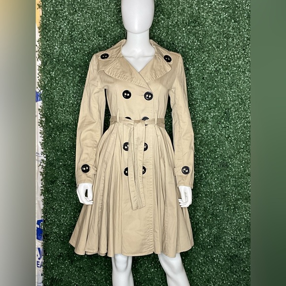 Demanding Say What? Flared Double Breasted Women's Cotton Trench Jacket VTG RARE - Picture 4 of 7